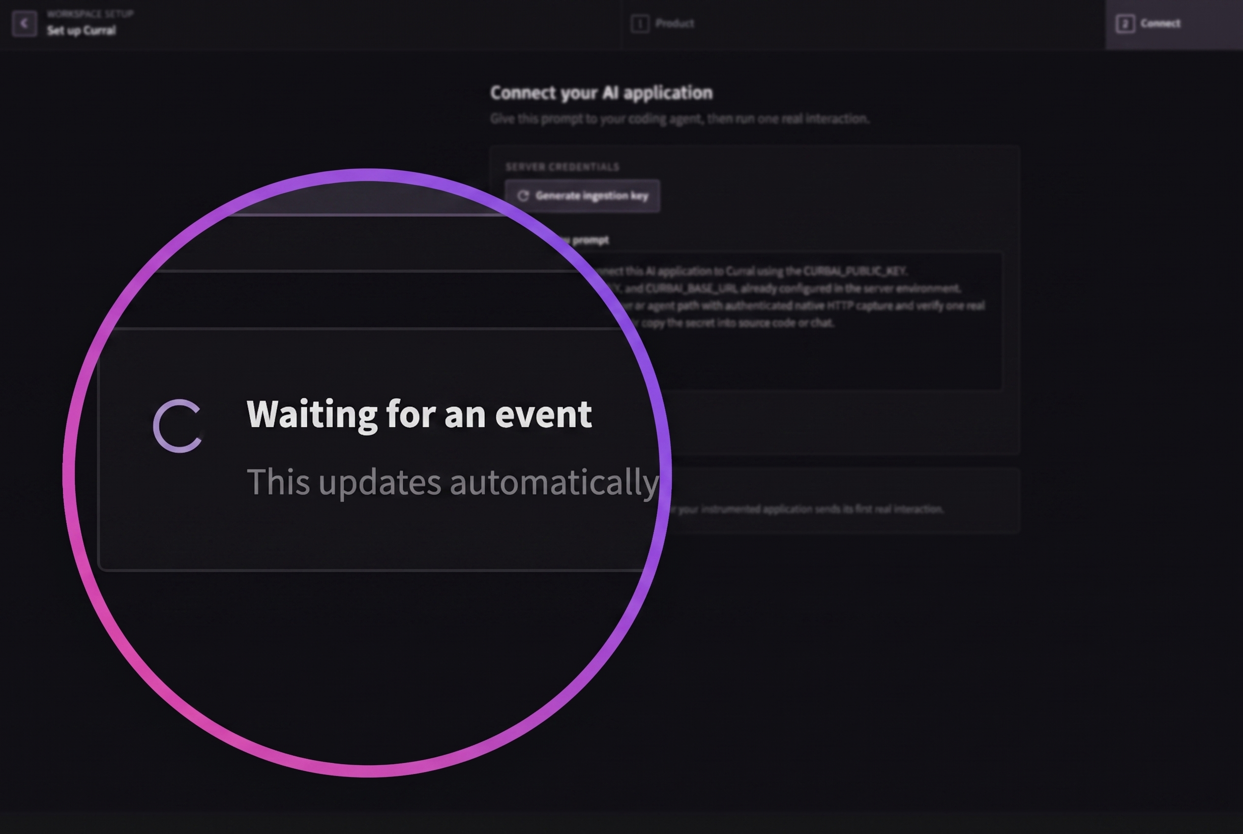 Currai onboarding after Quick analysis, showing the analyzed website, workspace name, product description, and One last step button